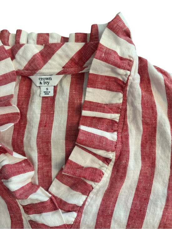 crown & ivy Tops - Crown & Ivy Sleeveless 100% Linen Top Womens Small Red and White Stripe - Preppy